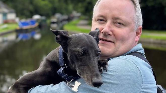 Darren Millar, Conservative MS for Clwyd West and his Whippet, Blue