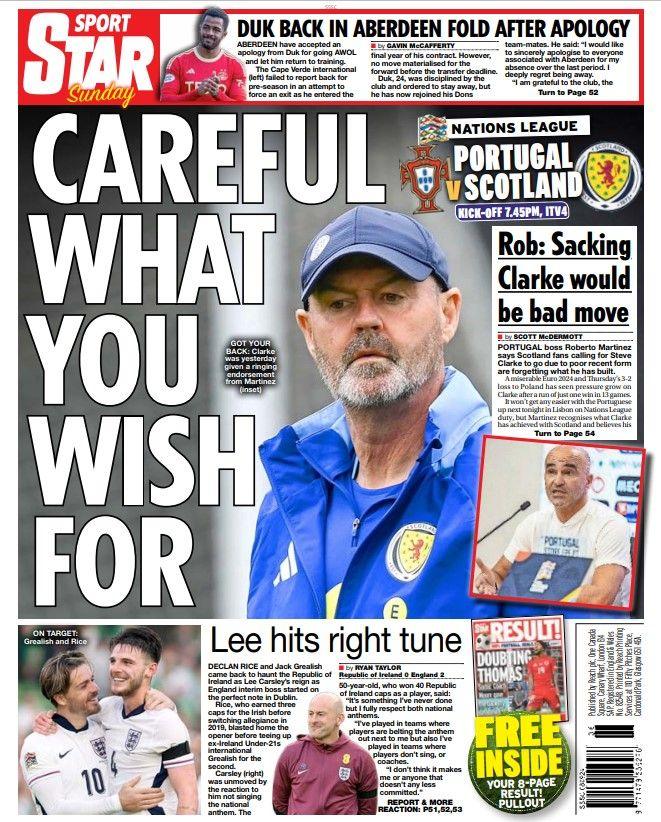 The back page of the Scottish Daily Express on 080924