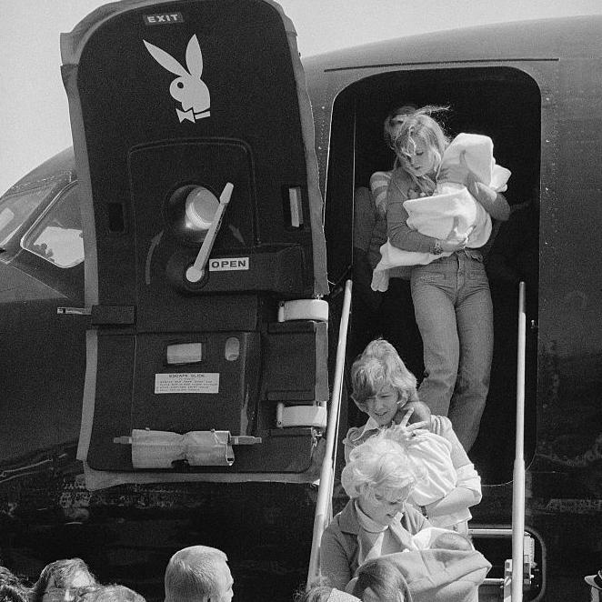 'Playboy bunnies' carried Viet babies off Hugh Hefner's private jet, who ordered it to travel to Vietnam to aid Operation Babylift 