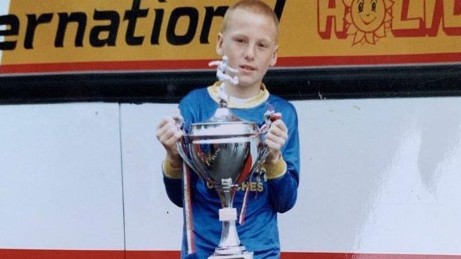 Footballer Kevin Ellison aged 10 in 1989 representing Liverpool schoolboys at a tournament in Amsterdam tournament