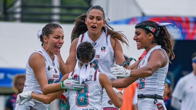 Mexico players celebrate during the final of the 2025 World Games