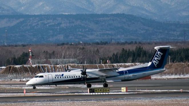 An All Nippon Airways Co. (ANA) aircraft at New Chitose Airport in Chitose, Hokkaido Prefecture, Japan, on Tuesday, December 20, 2023.