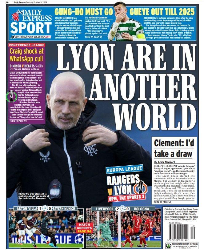 The back page of the Scottish Daily Express on 031024