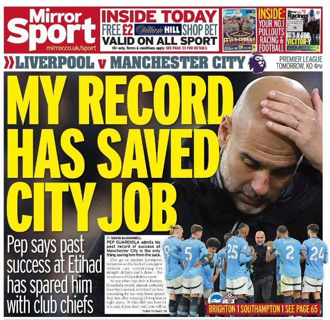 Mirror back page - 'My record has saved City job'