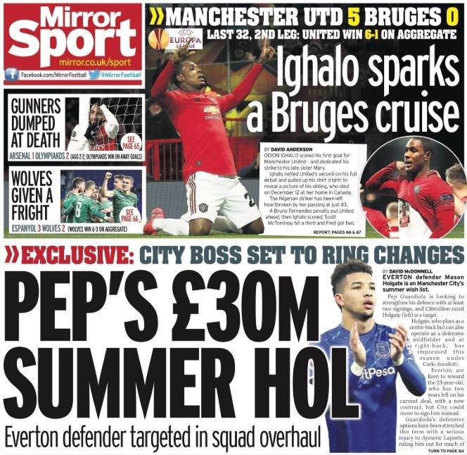 The back page of the Daily Mirror