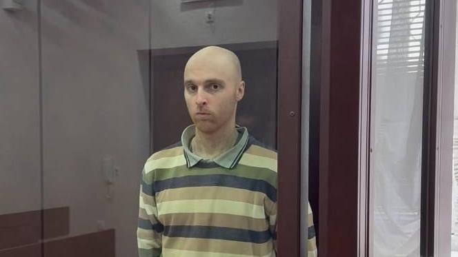 Oscar Jenkins in a Russian-controlled court in Luhansk in a picture provided by the region's prosecutor's office
