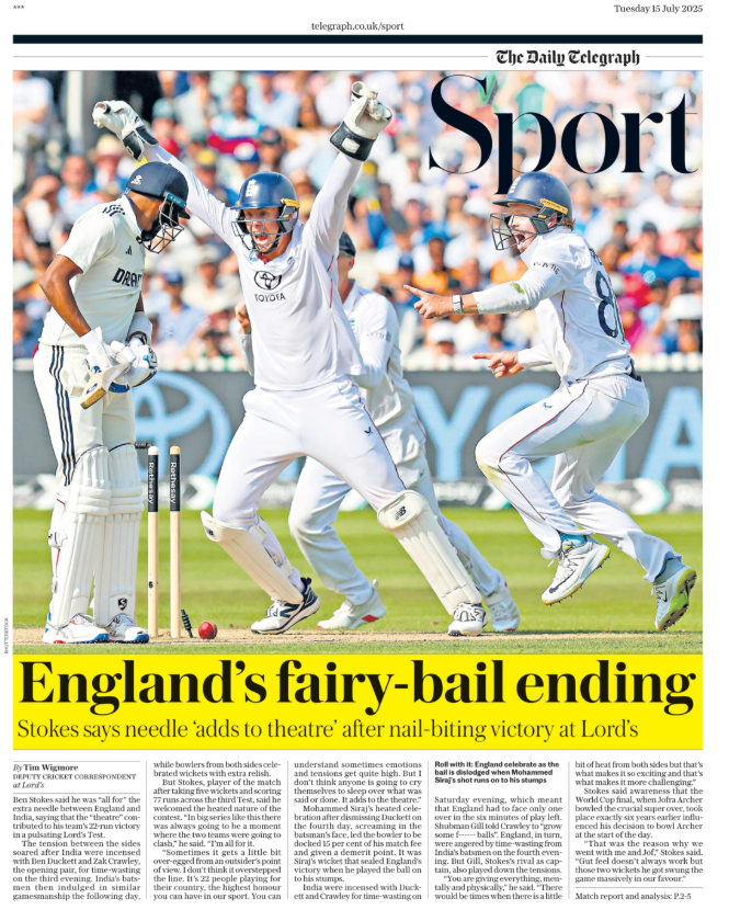 Telegraph lead sport page