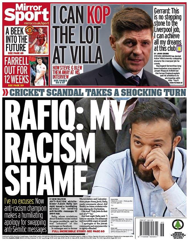The back page of Friday's Mirror