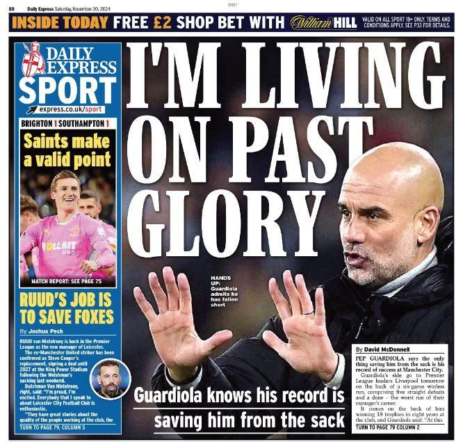 Express back page - 'I'm living on past glory'