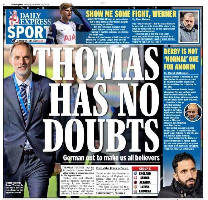 Saturday's Express back page: 'Thomas has no doubts'