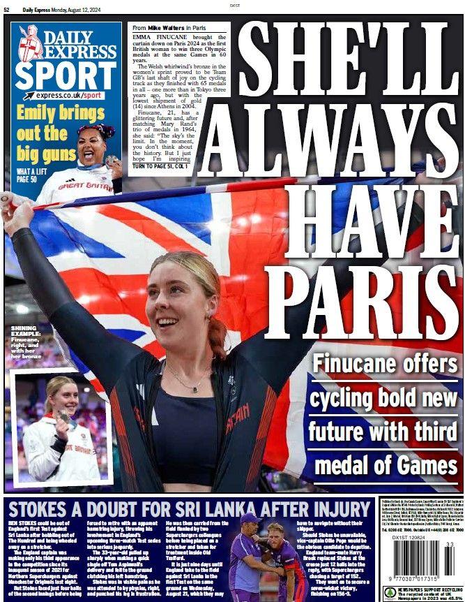 The back page of the Daily Express