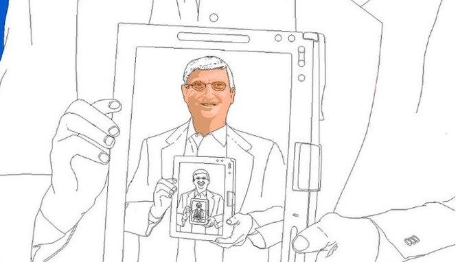 Picture of Bill Gates in progress - with much of it left unfilled by colour