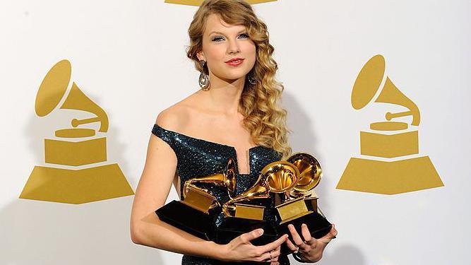 Taylor Swift holds four Grammy awards.