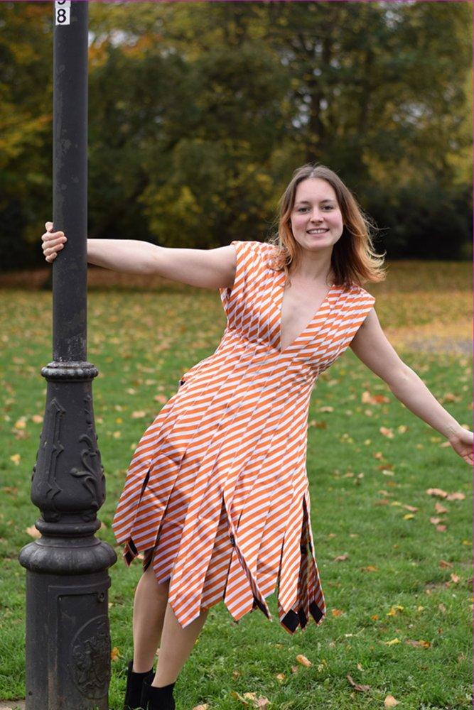 Woman wearing a dress made from ties