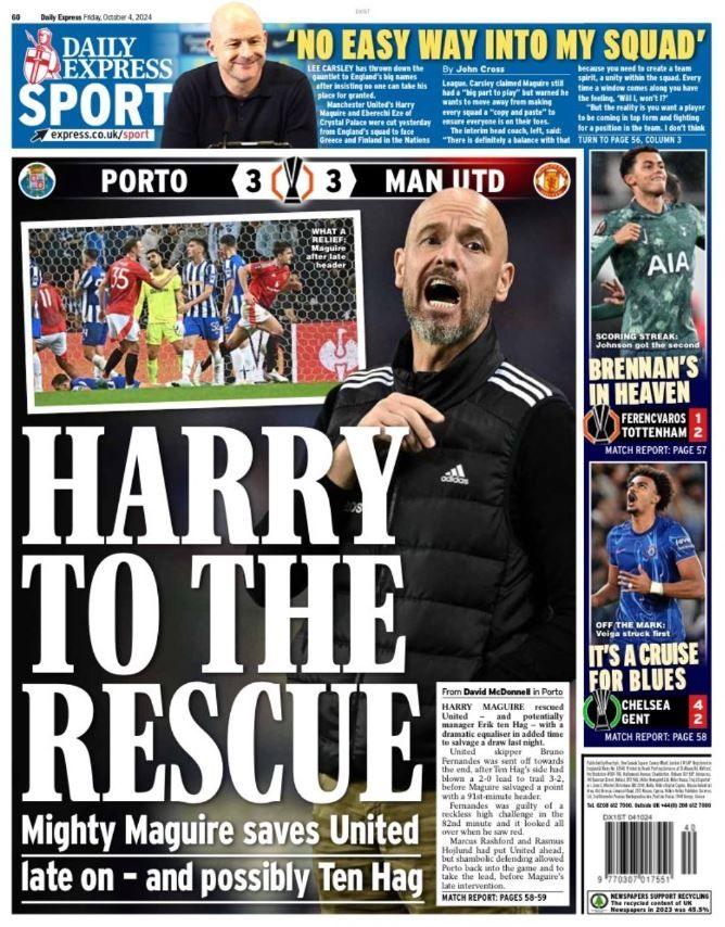 Express back page: 'Harry to the rescue'