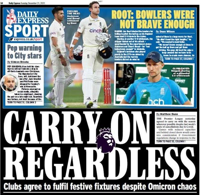 The Express says Pep Guardiola has spoken to Phil Foden and Jack Grealish about maintaining professional standards over the festive period