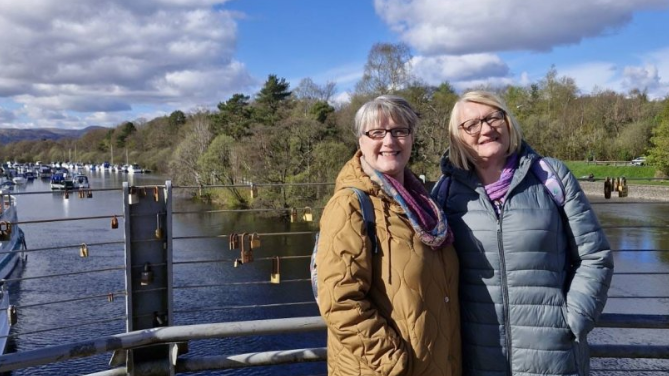 Christine Campbell and her twin sister at Loch Lomond in Scotland