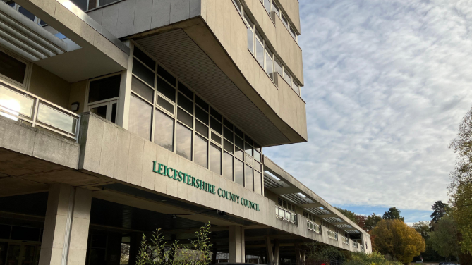 The concrete exterior of Leicestershire County Council's headquarters.