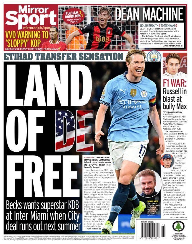 Friday's Mirror back page: 'Land of De free'