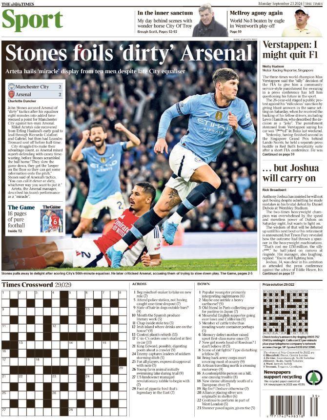 Back page of the Times