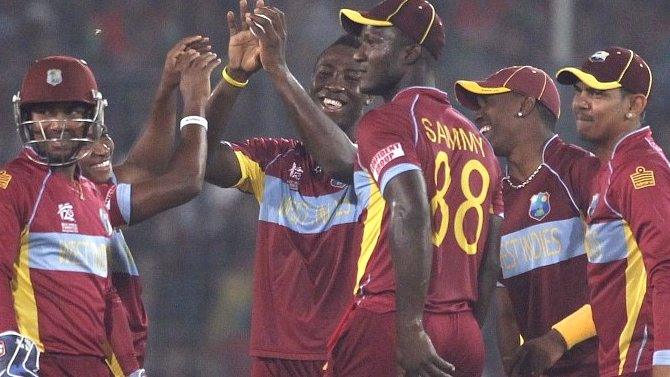 West Indies celebrate a Bangladesh wicket in Mirpur