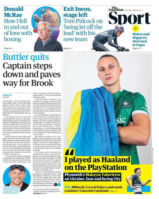 Guardian sport front page: 'I played as Haaland on the PlayStation'