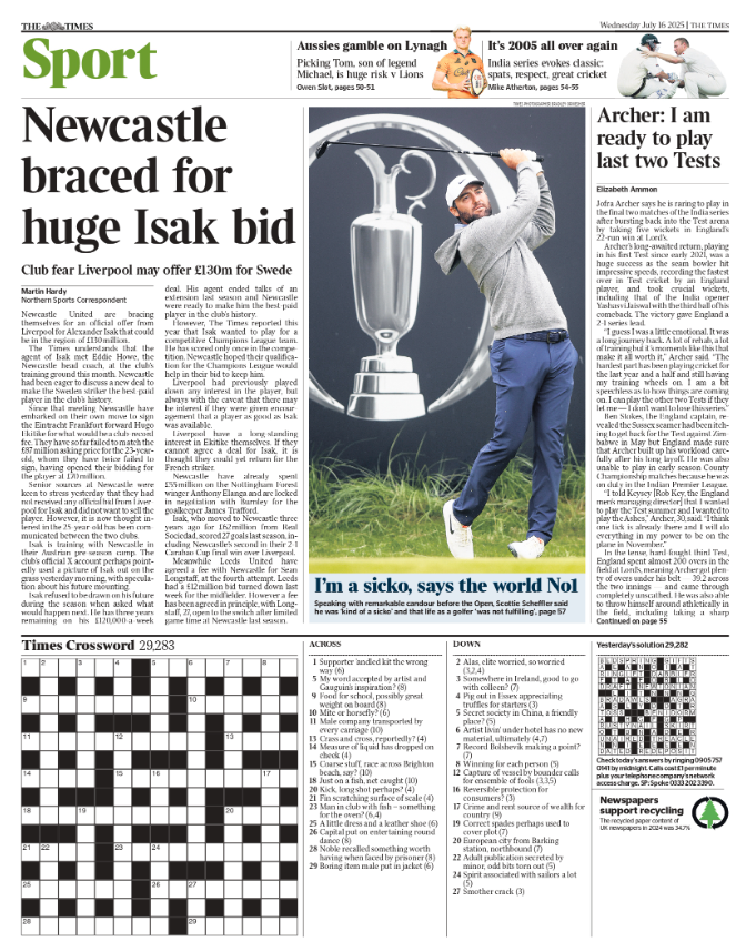 Back page of the Times