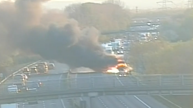 The M56 lorry fire