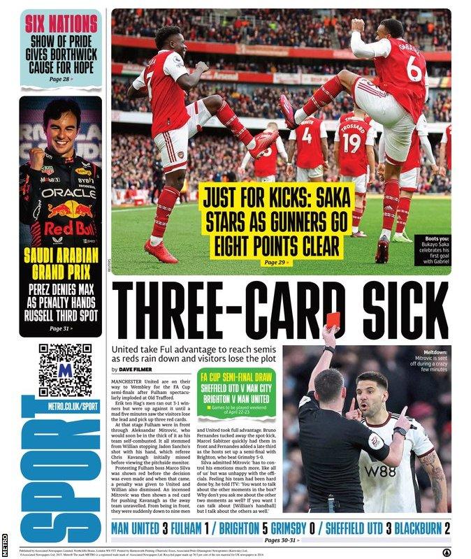 The back page of Monday's Metro