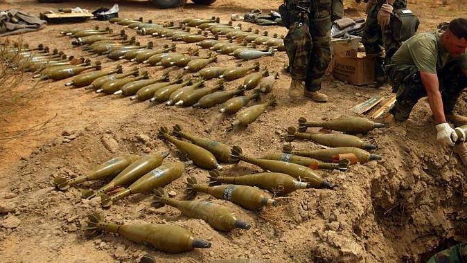 A pit full of 120mm mortar rounds