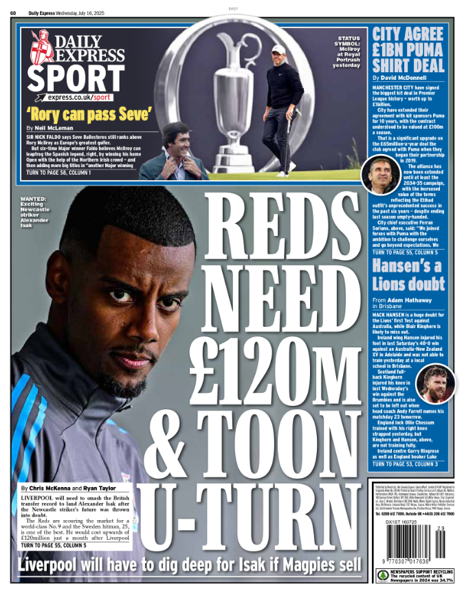 Back page of the Express