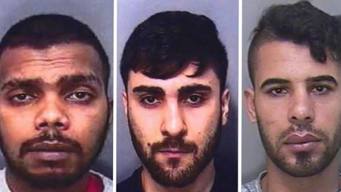 Police mugshots of three men with expressionless faces and facial hair. They are called left to right: Anthony Anantharajah, Saif Kahya and Abalzaq Salih 
