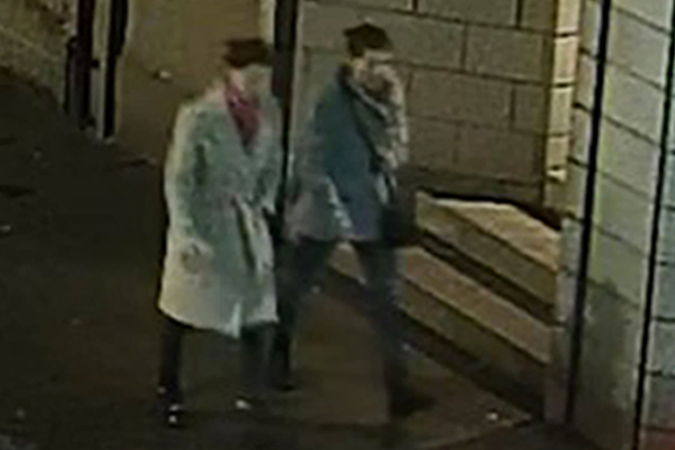 CCTV showing Eliza and Henrietta Huszti walking in Aberdeen city centre, both wearing jackets.