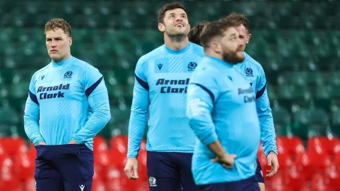 Scotland's Duhan van der Merwe and Blair Kinghorn during training