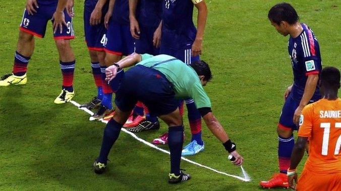 Vanishing spray in use during the 2014 Fifa World Cup