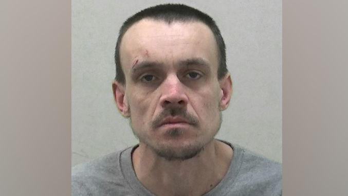 Mugshot of Craig Howse who is wearing a grey sweatshirt. He has very short dark hair and slight beard and moustache and has a cut above his right eye. 