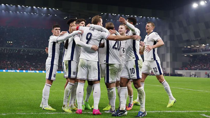 England celebrating a Harry Kane goal.