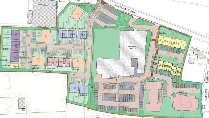 An architectural drawing showing the placing of properties on the site