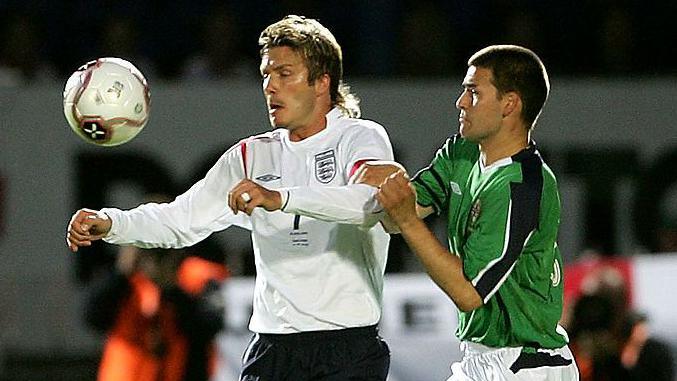 England's David Beckham in action against Northern Ireland goalscorer David Healy
