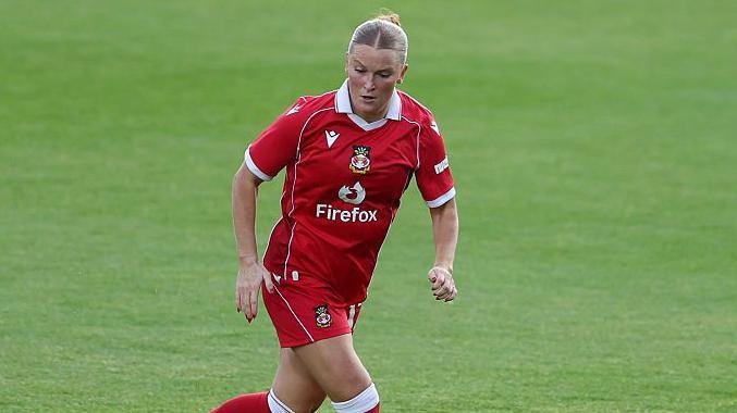 Wrexham's Sarah Harvey pictured playing at the Racecourse in Champions League qualifying