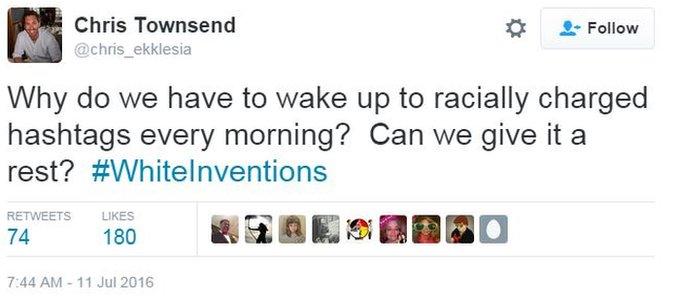 Tweet asking for an end to racially charged hashtags