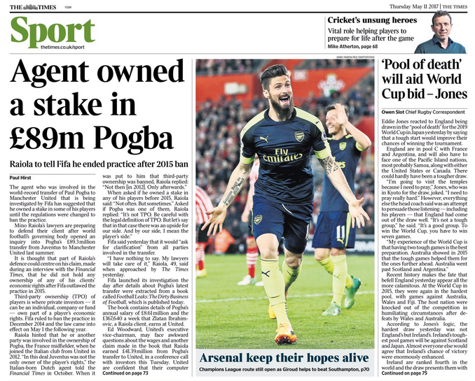 The Times back page on Thursday