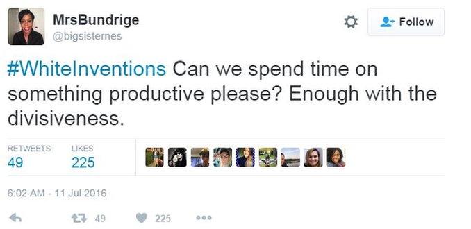 Tweet appealing for people to do something more productive than #WhiteInventions tweets