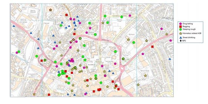 Map pinpoints incidents in Wrexham town centre