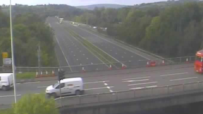M5 taken from bridge above with traffic cones
