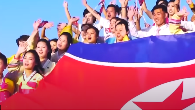 A screengrab of the music video for Friendly Father, the latest North Korean propaganda song