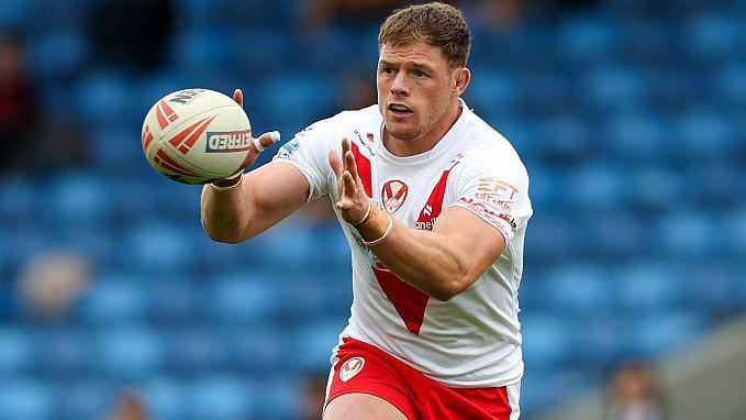 Morgan Knowles receives a pass while playing for St Helens
