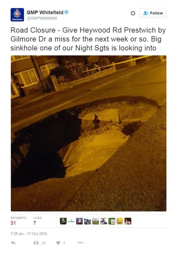 20ft sinkhole closes Prestwich road