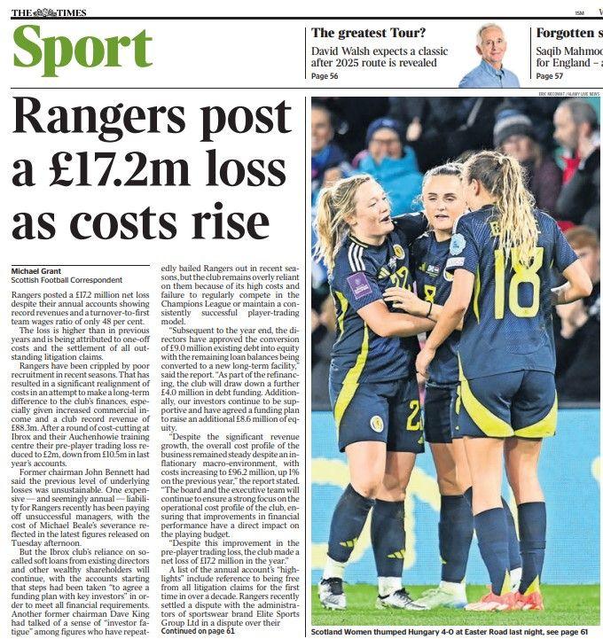 The back page of the Scottish edition of The Times on 301024