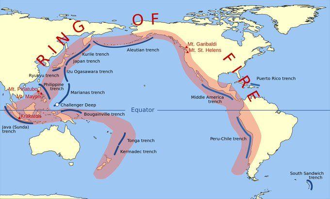 A map of the ring of fire from UN Office for Disaster Risk Reduction